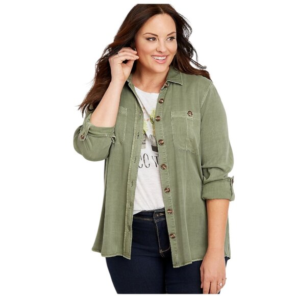 Maurices Plus Size Utility Button Down Shirt - Picture 1 of 9